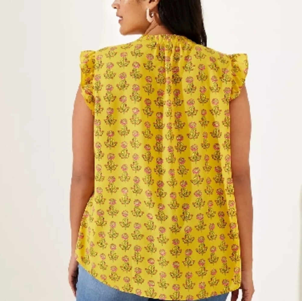 LOFT Peony Ruffle Split Neck Top, Large - Picture 3 of 12